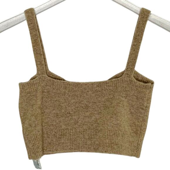 Zara S Womens Fuzzy Knit Tank Tan Neutral Sleeveless Cropped Blogger Fav - Picture 3 of 9